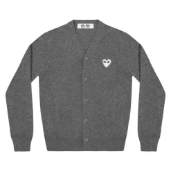 Play Mens Cardigan White Heart Dark Grey