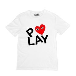 CDG T-Shirt White Double Heart Screen Print