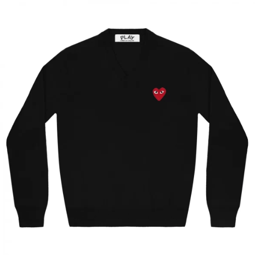 CDG-V-NECK-PULLOVER-RED-EMBLEM-(BLACK) CDG V-Neck Pullover Red Emblem (Black)