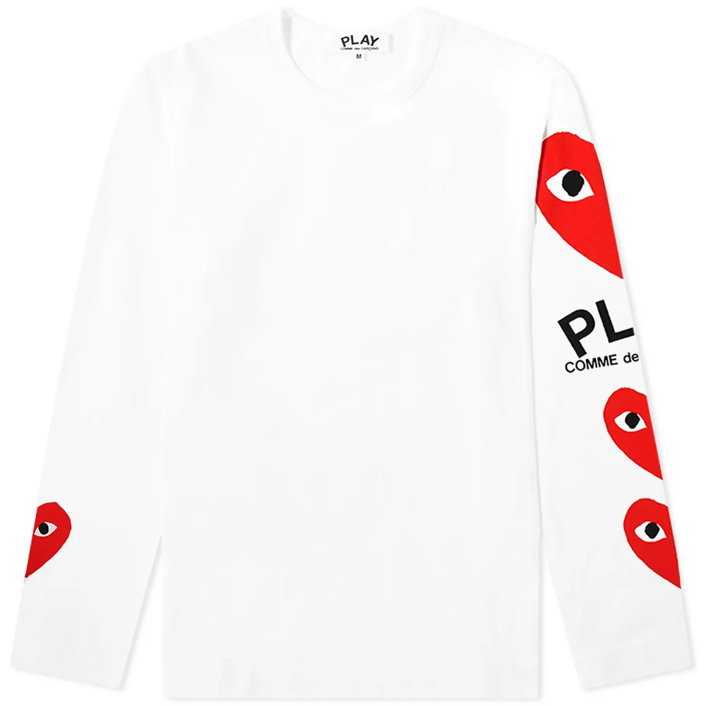 CDG-Play-Women’s-Long-Sleeve-Multi-Heart-Shirt-White CDG Play Women’s Long Sleeve Multi Heart Shirt White