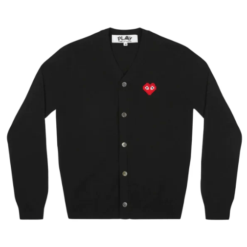 Play-Mens-Cardigan-Invader-Emblem-Black Play Mens Cardigan Invader Emblem Black