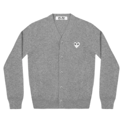 CDG Mens Light Grey Cardigan White Heart