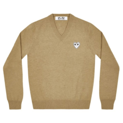 CDG V Neck Pullover White Heart (Camel)
