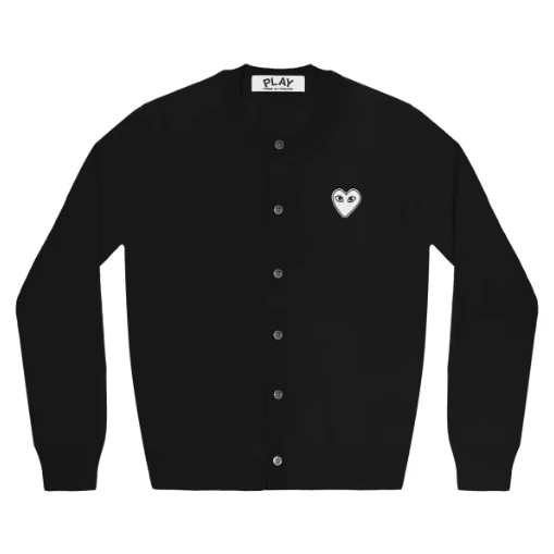PLAY-WOMENS-CARDIGAN-WHITE-HEART-BLACK Play Womens Cardigan White Heart Black