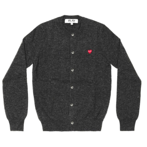PLAY-WOMENS-CARDIGAN-WITH-SMALL-RED-HEART-(GREY) Play Womens Cardigan With Small Red Heart (Grey)