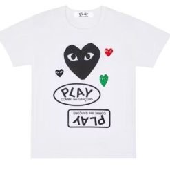 CDG Play Multi Logo Blk Heart Tee White