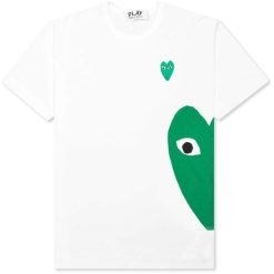 Cdg Play Green Emblem Heart Tee White